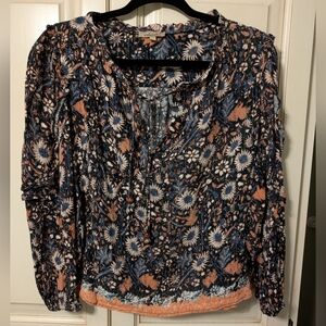 Elegant Soiree' Floral Women's Blouse - Metallic Navy and Peach